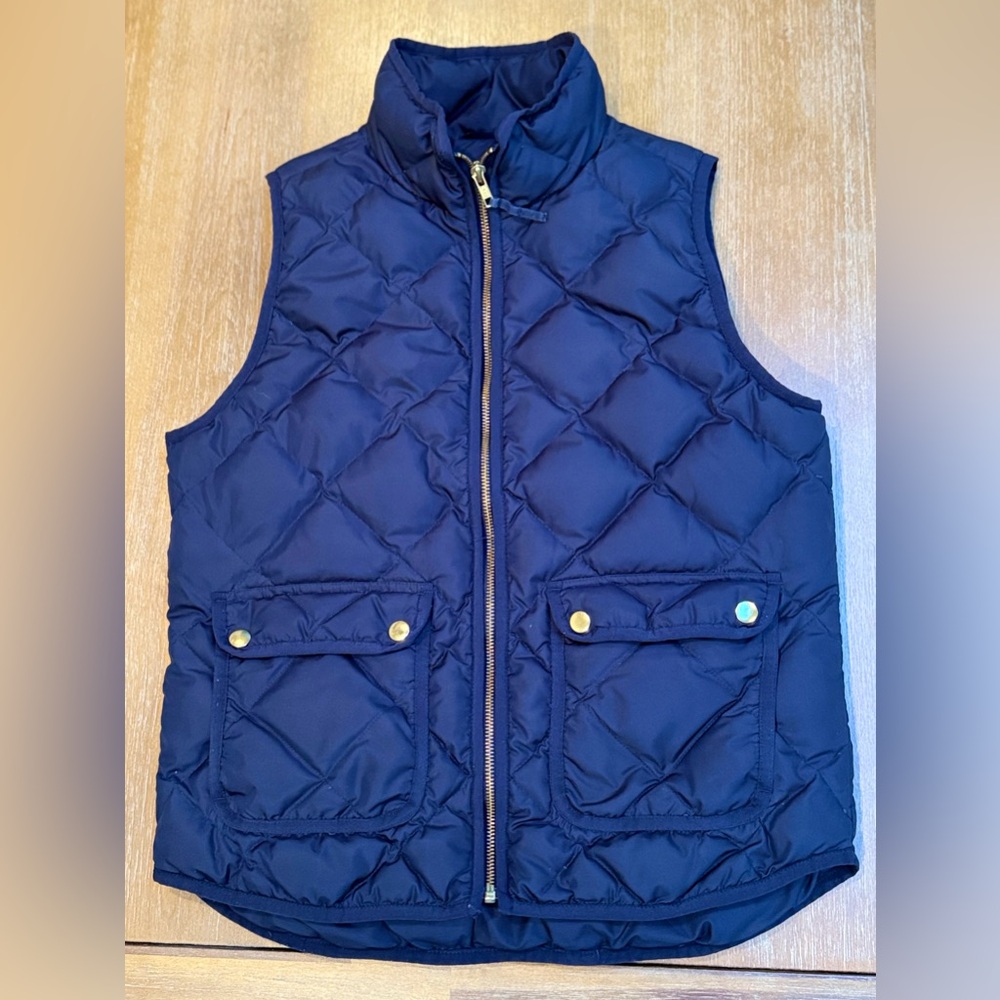 J‎ Crew Excursion Down Vest Quilted Puffer Pockets Full Zip Navy Sz S
